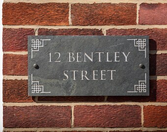 Dark Grey Riven Slate House Address Sign 8 x 16 inches with detailing