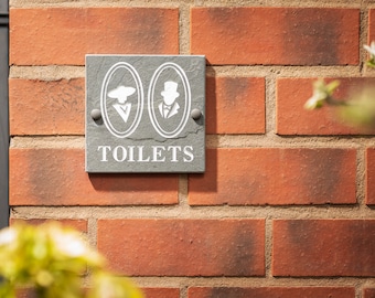 Slate Engraved Toilet Sign 6 x 6 inches