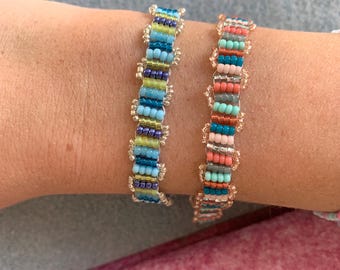 Patrón de pulsera de cuentas con rayas de verano, tutorial de pulsera de cuentas de semillas en descarga digital en PDF