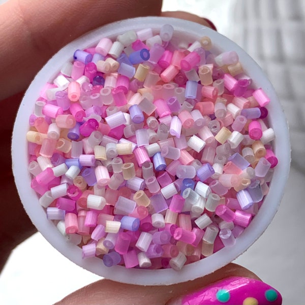 glass pastel mix bugle/tube beads 2-3mm for jewellery making/embroidery 10g
