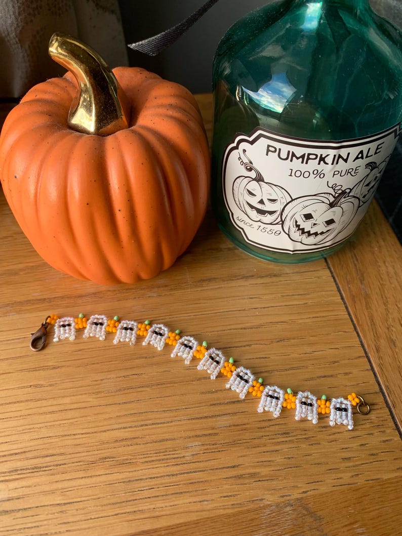 Beaded Halloween Bracelet Pattern, PDF Digital Download Seed Bead Ghost