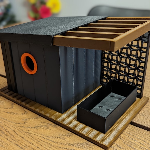 Modern Mid-Century Birdhouse – Outdoor Decor with Planter Box | Dark Edition