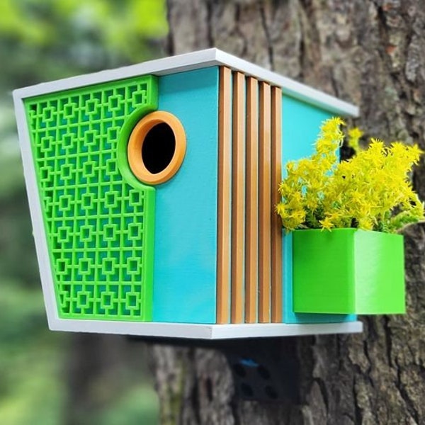 Birdhouse « Modern Mid Century v2 » with planter