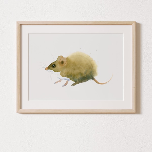 Maus Aquarell Print | Feldmaus | Watercolor | Braune Maus Aquarell