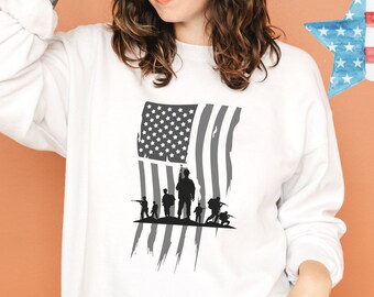 Sweat-shirt drapeau des États-Unis, T-shirt patriotique américain, Chemise de style armée, Tee-shirt d’ancien combattant américain, Jour de l’indépendance, Tee du quatrième juillet, Cadeau de la Journée des anciens combattants