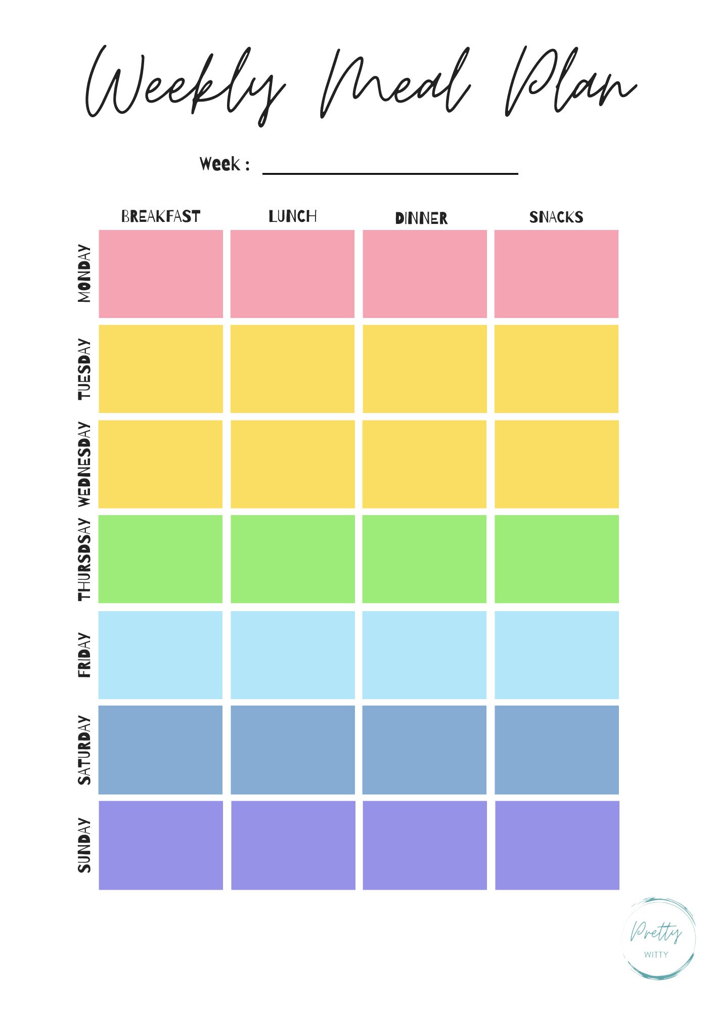 Weekly Meal Planner, Grocery List, Recipe Cards. Bright and Pastel