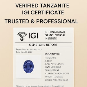 Authentic IGI Gemstone Certification – Verified Tanzanite IGI Certificate | Trusted & Professional | Pair Charges Apply Separately