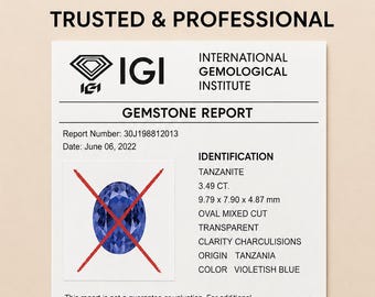 Authentic IGI Gemstone Certification – Tanzanite IGI Certificate (Sample Demo Only) | IGI Report Option (Full / Short Available)