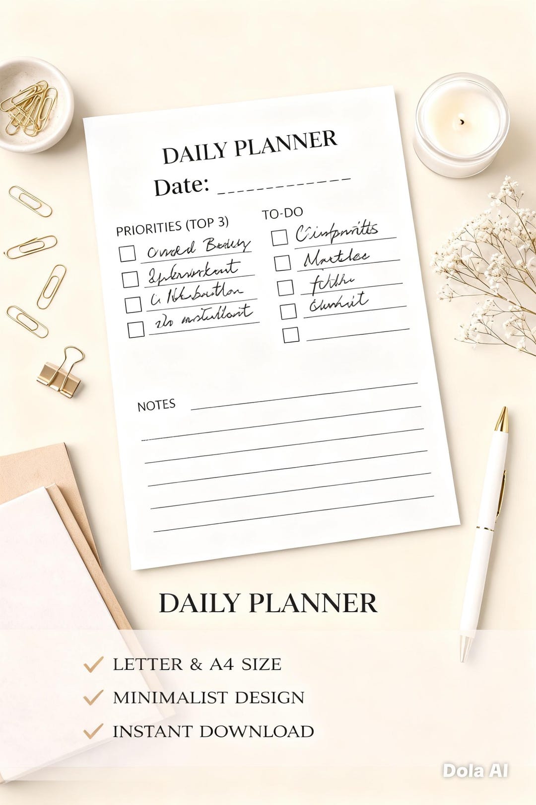Daily Planner Printable | Minimalist to Do List | A4 Printable ...