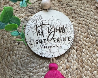 Car charm - rearview mirror - wildflowers - Christian - laser engraved - let your light shine - Inspirational - Car accessory for women