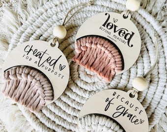 Loved Beyond Measure Car Charm: Macrame Rearview Mirror Accessory