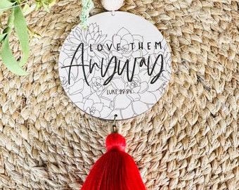 Wildflower Car Charm: Laser Engraved Maple Wood, Inspirational Accessory