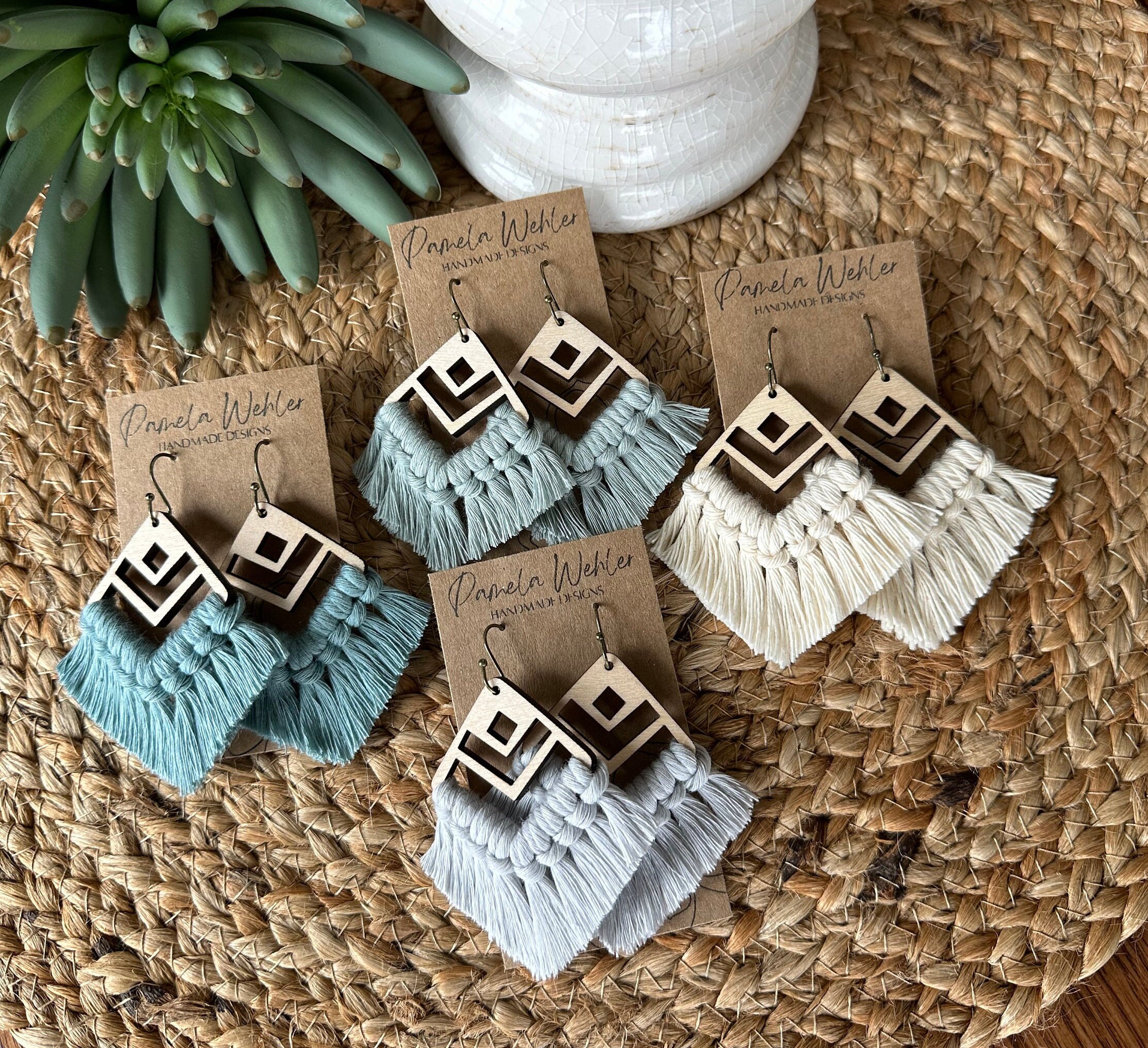 Macrame Earrings Macrame Square Earrings Boho Earrings Friend Gift Gift