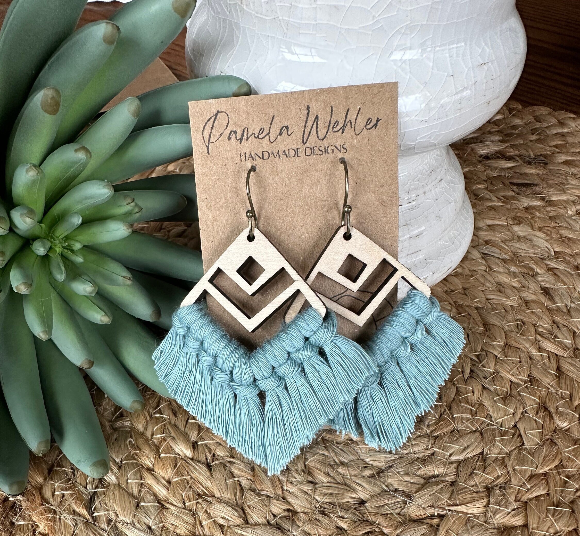 Macrame Earrings Macrame Square Earrings Boho Earrings Friend Gift Gift