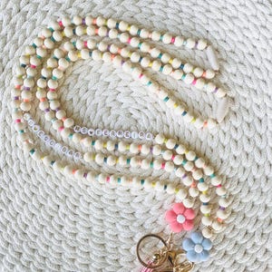 Personalized Beaded Lanyard: Boho Daisy Teacher Nurse Accessory