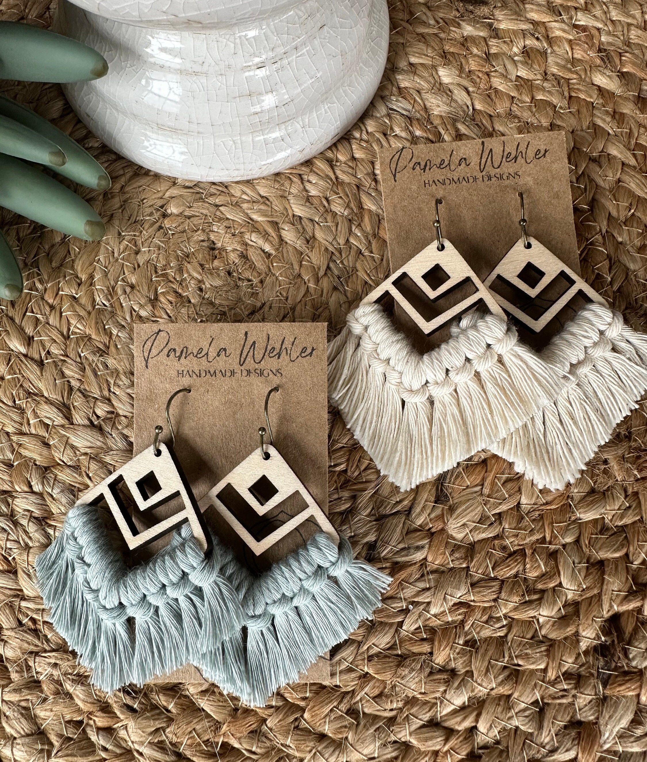 Macrame Earrings Macrame Square Earrings Boho Earrings Friend Gift Gift