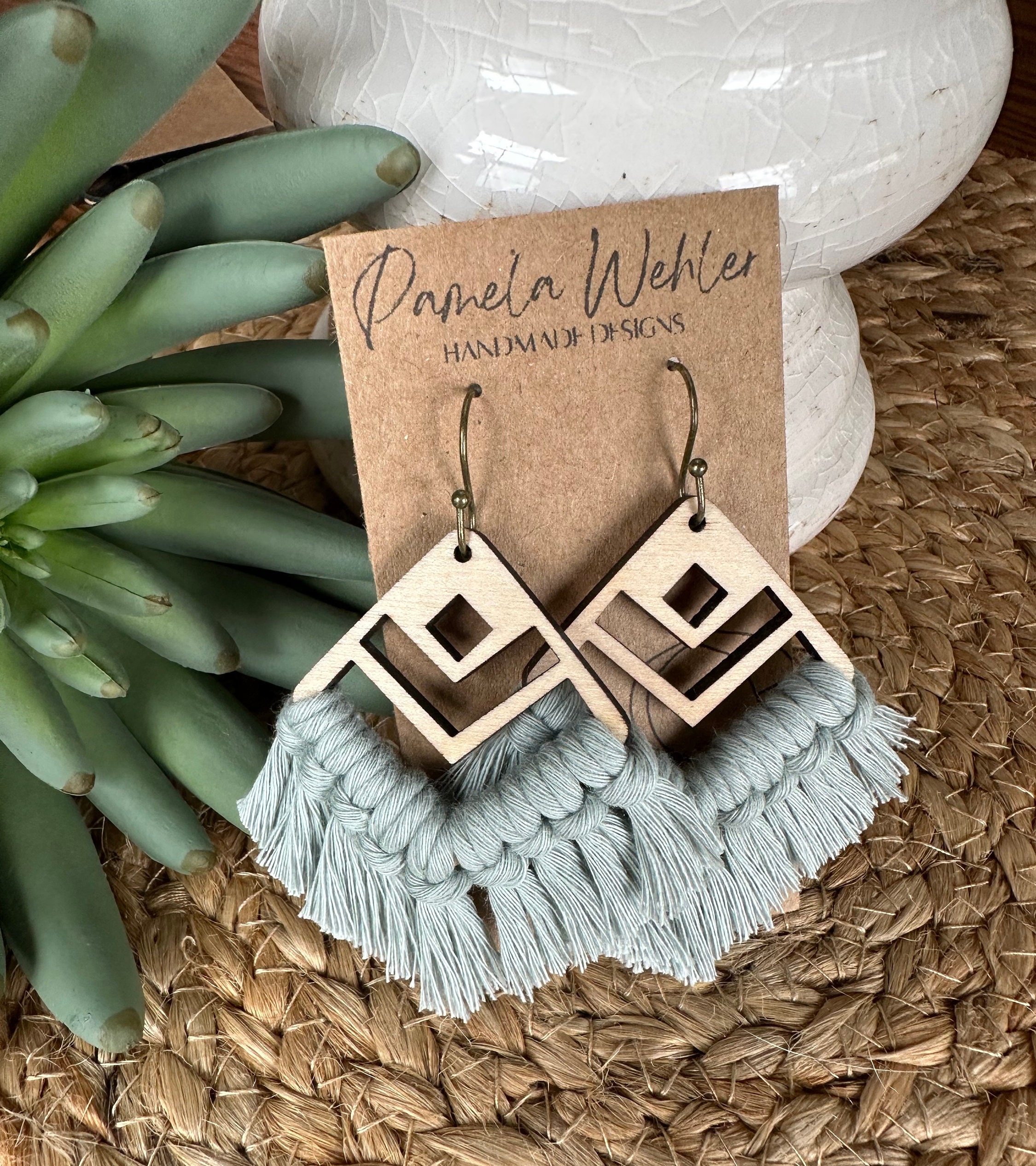 Macrame Earrings Macrame Square Earrings Boho Earrings Friend Gift Gift