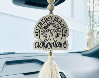 Laser Engraved Car Charm: Inspirational Rearview Mirror Accessory