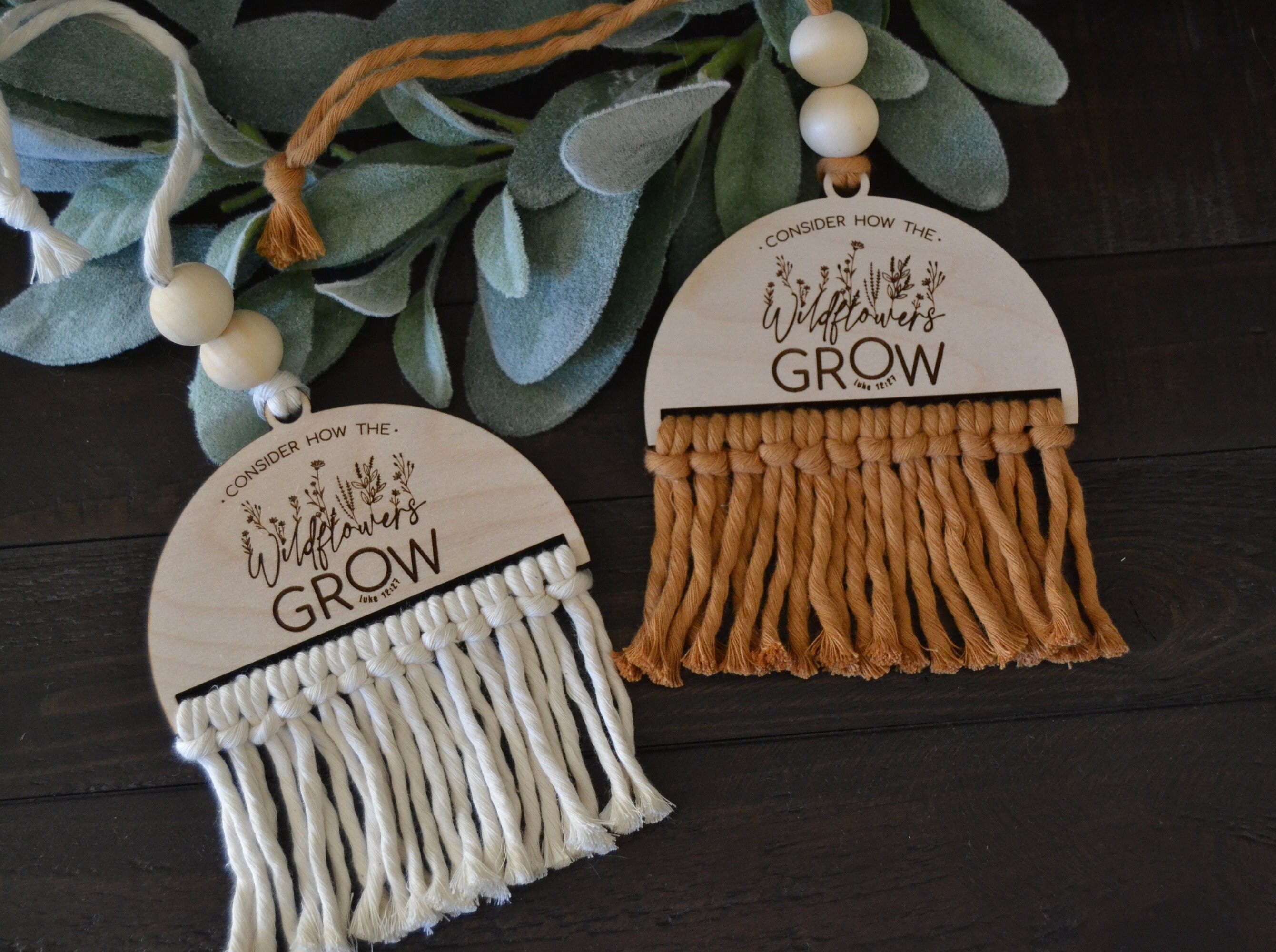Car Charm - Rearview Mirror - Wildflowers - Macrame - Laser Engraved ...