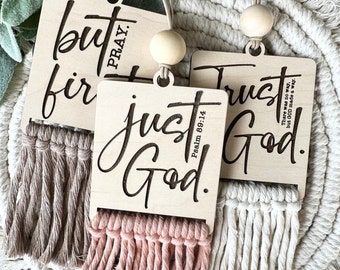 Engraved Car Charm: Macrame Rearview Mirror Hanging
