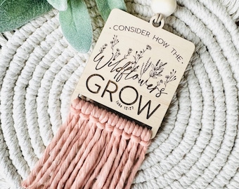 Engraved Car Charm: Macrame Rearview Mirror Accessory
