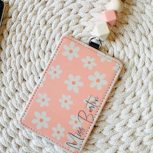 Lanyard - Card Holder - ID Card - Teacher Accessory - Daisy Lanyard - Daisy Card Holder - leather ID Holder