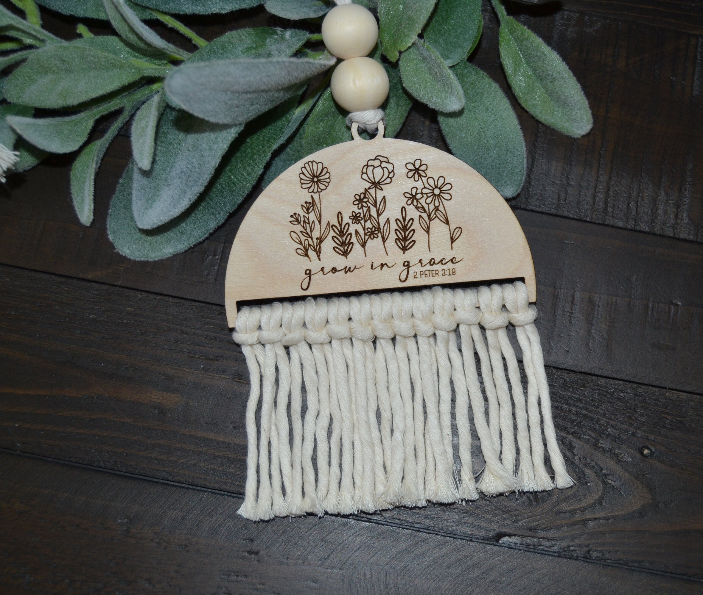 Car Charm Rearview Mirror Wildflowers Macrame Laser Engraved Grow in ...