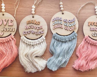 Macrame Christian Car Charm, Rearview Mirror Accessory, Rearview Mirror Charm, Christian Mom Gifts, Christian Car Charms, Macrame Car Charm