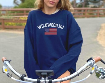Wildwood New Jersey Crewneck, Wildwood American Flag Sweatshirt, Wildwood Fourth of July, Wildwood Flag, Wildwood Gift, Cute Wildwood Beach