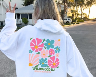Wildwood Beach Oversized Hoodie, Trendy Flower Market Hoodie, Preppy Wildwood NJ Sweatshirt, Wildwood Womens Cute Surf Sweatshirt Gift,