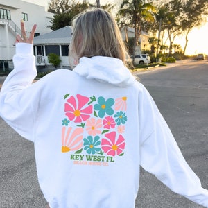 Key West Beach Oversized Hoodie, Trendy Flower Market Hoodie, Preppy Key West FL Sweatshirt, Key West Surf Gift, Key West Women&#39;s Hoodie Top