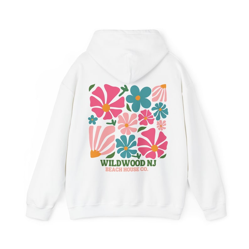 Wildwood Beach Oversized Hoodie, Trendy Flower Market Hoodie, Preppy Wildwood NJ Sweatshirt, Wildwood Womens Cute Surf Sweatshirt Gift, White
