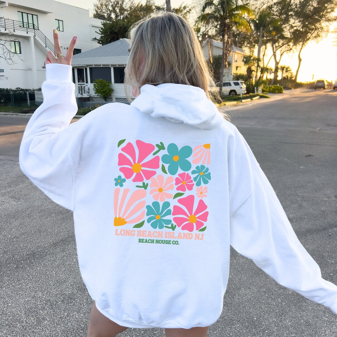 Flower Market Beach Oversized Hoodie, Trendy Long Beach Island