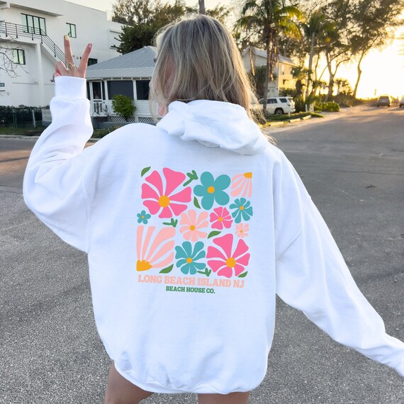 Flower Market Beach Oversized Hoodie, Trendy Long Beach Island