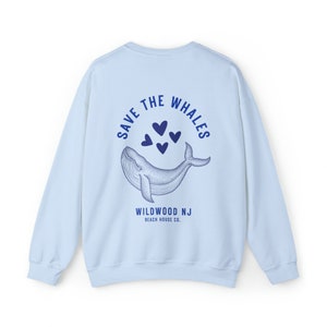Save The Whales Wildwood Crewneck, Wildwood Sweatshirt, Preppy Wildwood Sweatshirt, Wildwood NJ, Wildwood Beach, Cute Wildwood Sweatshirt Light Blue