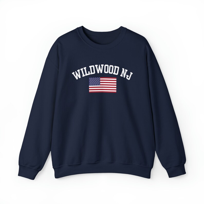Wildwood New Jersey Crewneck, Sudadera con bandera americana de Wildwood, 4 de julio de Wildwood, Bandera de Wildwood, Regalo de Wildwood, Linda playa de Wildwood imagen 2