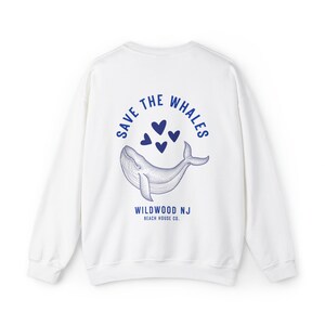 Save The Whales Wildwood Crewneck, Wildwood Sweatshirt, Preppy Wildwood Sweatshirt, Wildwood NJ, Wildwood Beach, Cute Wildwood Sweatshirt White