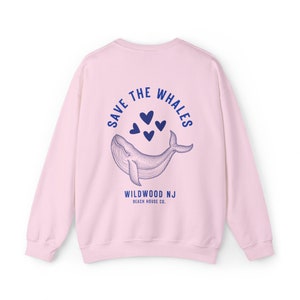 Save The Whales Wildwood Crewneck, Wildwood Sweatshirt, Preppy Wildwood Sweatshirt, Wildwood NJ, Wildwood Beach, Cute Wildwood Sweatshirt Light Pink