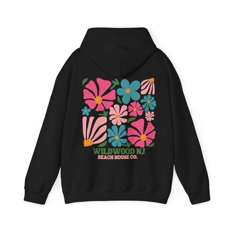Wildwood Beach Oversized Hoodie, Trendy Flower Market Hoodie, Preppy Wildwood NJ Sweatshirt, Wildwood Womens Cute Surf Sweatshirt Gift, Black