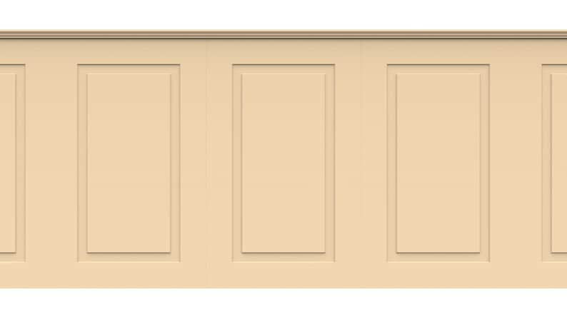 May include: A beige wall with four raised panels, each with a rectangular recessed area in the center.