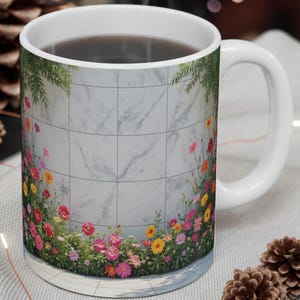 Floral Ceramic Mug: Marble & Flower Blossoms, Tea Lover Gift