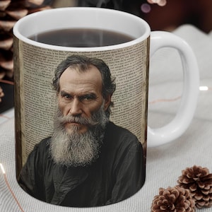 Literary Mug, Leo Tolstoy Coffee Cup, Famous Writers Gift Literature Lover, Novel Enthusiast, English Major Present, Bookworm Birthday