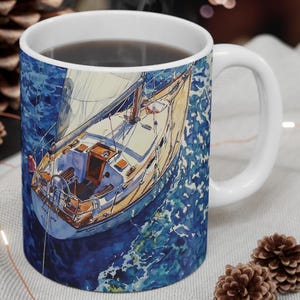 Sailing Ship Coffee Mug: Nautical Ocean Art, Sailor Gift (11oz)