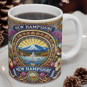 New Hampshire Ceramic Mug, Tea Cup for New Hampshire, Home Kitchen Decor Gift, State Souvenir, Drinkware, Coffee Cup
