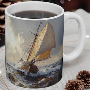Sailing Ship Coffee Mug: Nautical Ocean Art, Maritime Gift (11oz)