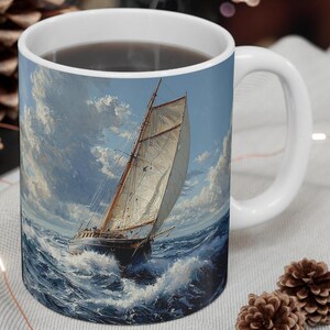 Sailing Ship Coffee Mug: Nautical Ocean Adventure, 11oz