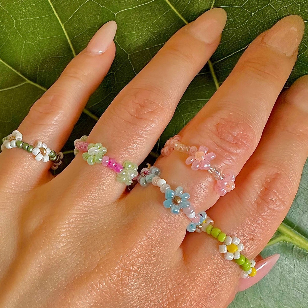 Custom Beaded Flower Ring Beaded Flower Rings Seed Bead Rings