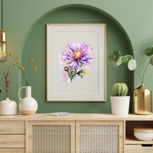 Aster Flower, Watercolour Painting, PNG Transparent Background, JPEG, 300dpi Instant Download, Clip Art, Digital Stamp.