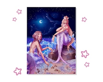 Mermaids by the Moon Art Print