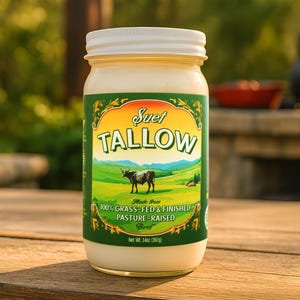 Grass fed Beef Tallow - Pasture Raised, Grass-fed Grass-finished 14oz mason jar, Rendered for Cooking, Made from PURE SUET